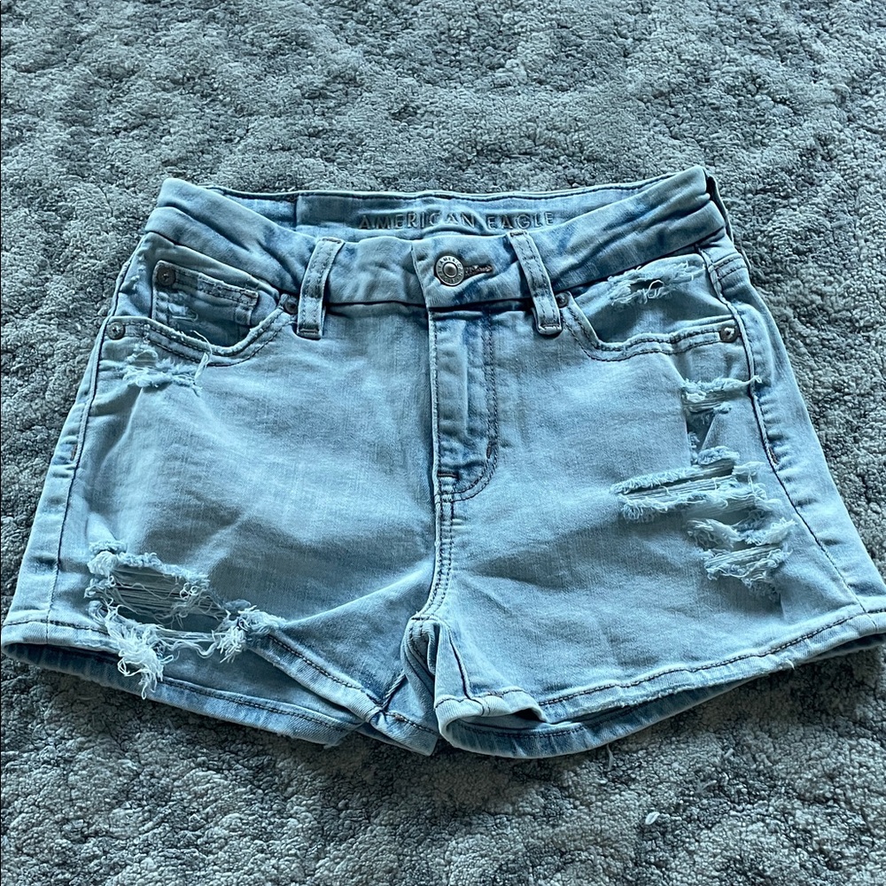 American Eagle Outfitters Light Blue Distressed Jean Shorts Next Level Stretch